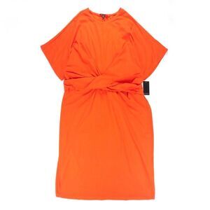 NWT Eloquii Cross Front Flutter Sleeve Dress Orange Midi Wrap Shirtdress Plus 24